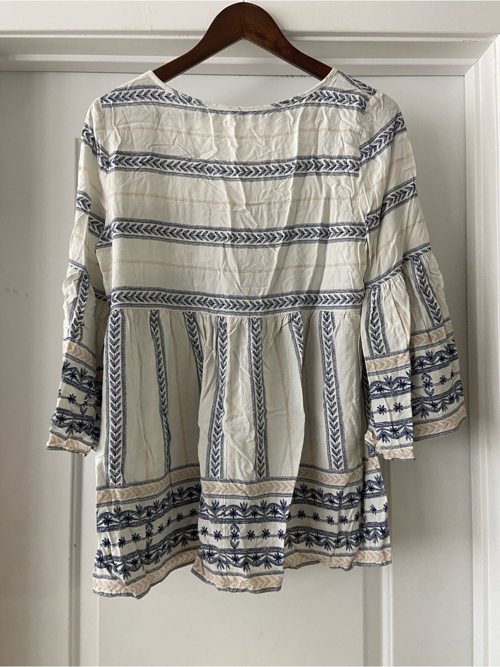 Entro Boho Peasant Top - Cream with Navy Trim - Picture 3 of 6